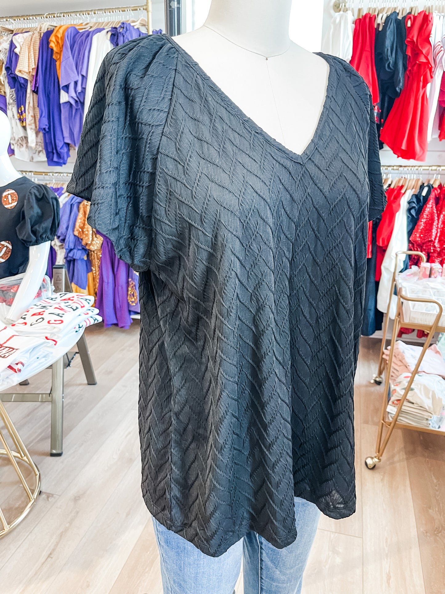 Exaggerated Ruffle Textured Knit Top (PLUS)