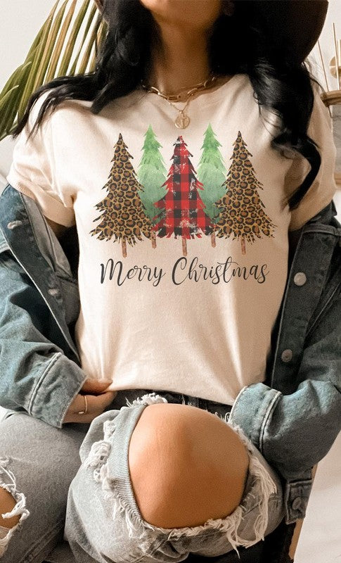Merry Christmas Leopard Plaid Graphic Tee