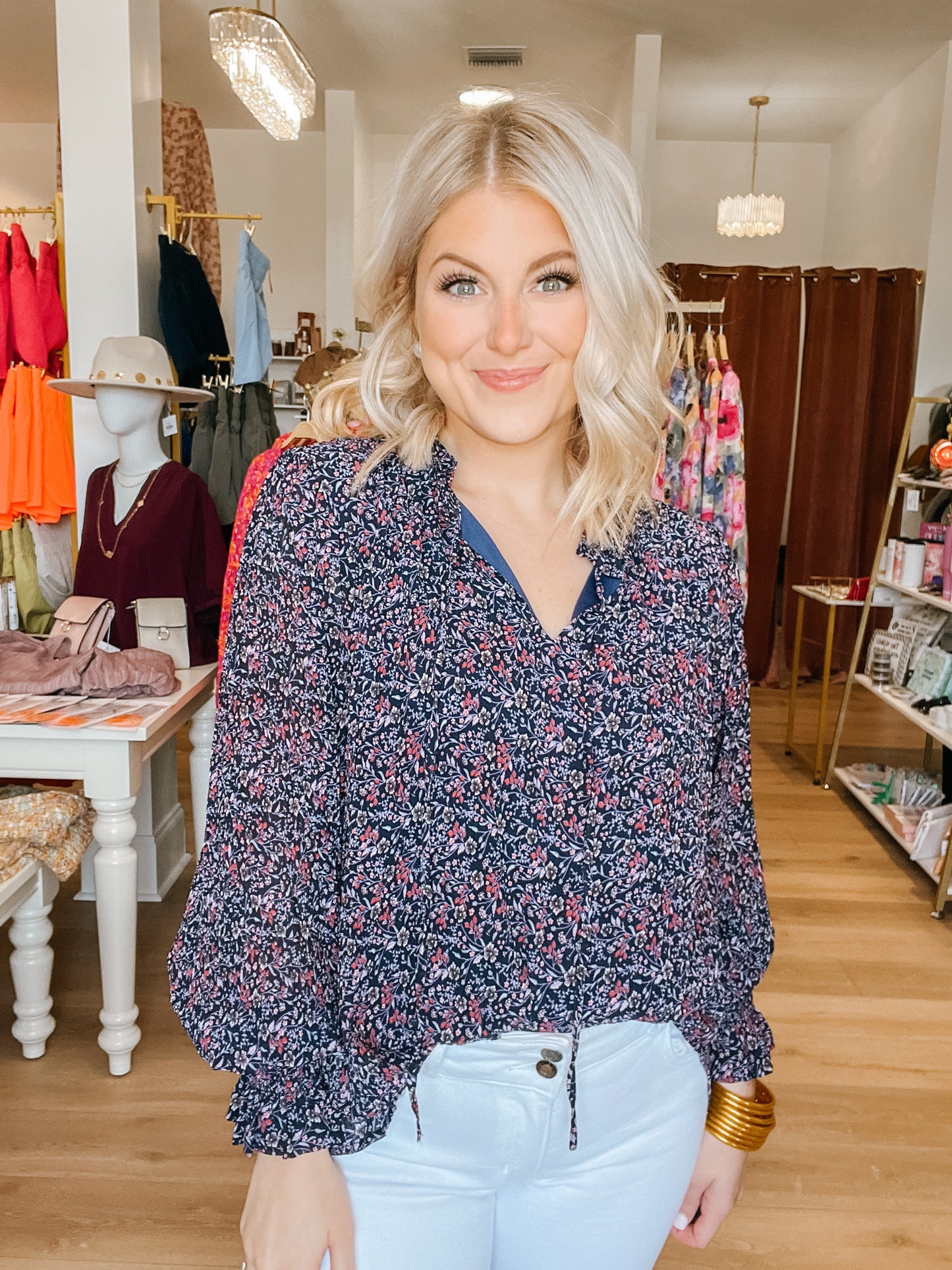Navy Floral Blouse