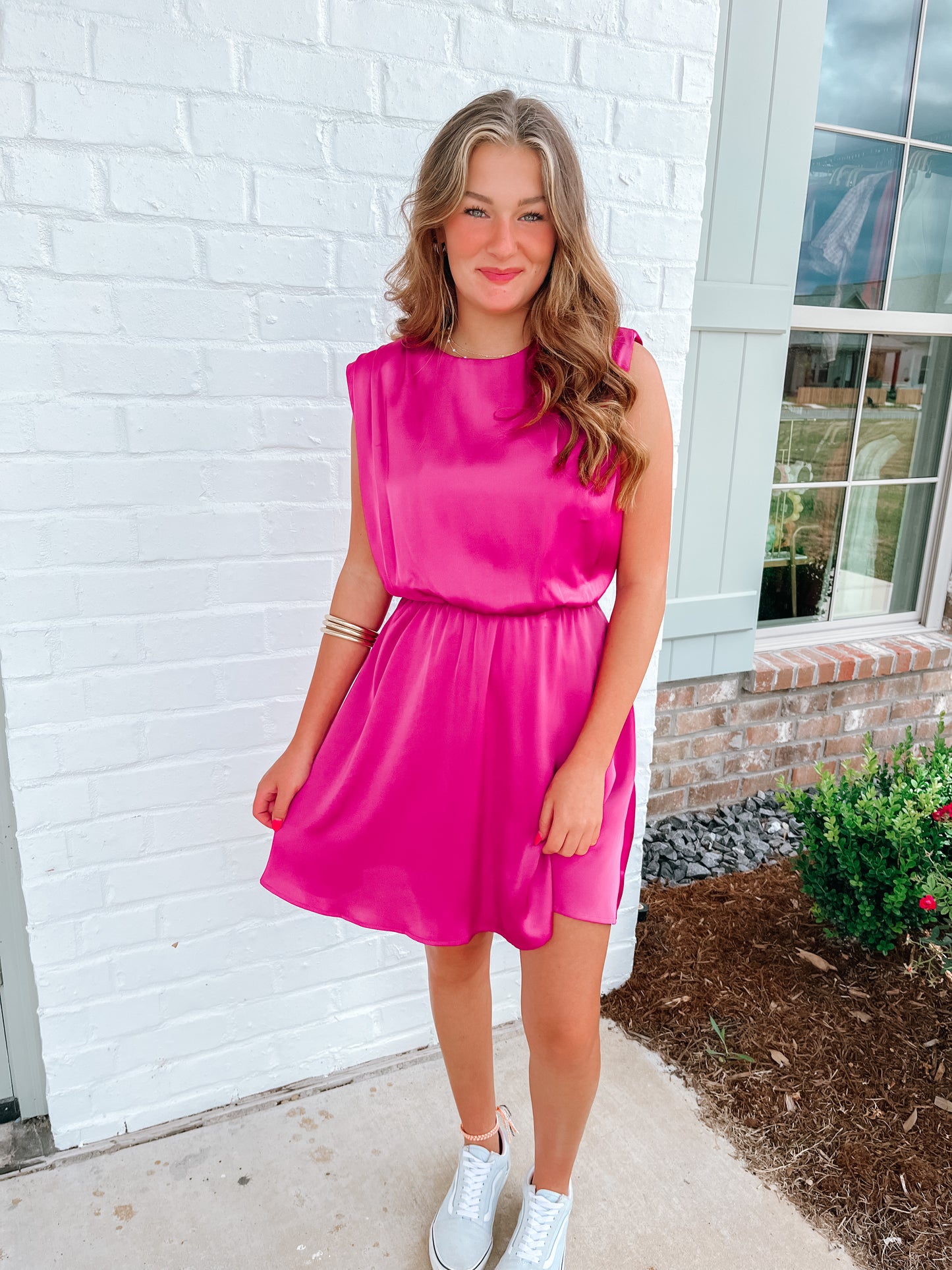 Solid Tucked Shoulder Dress