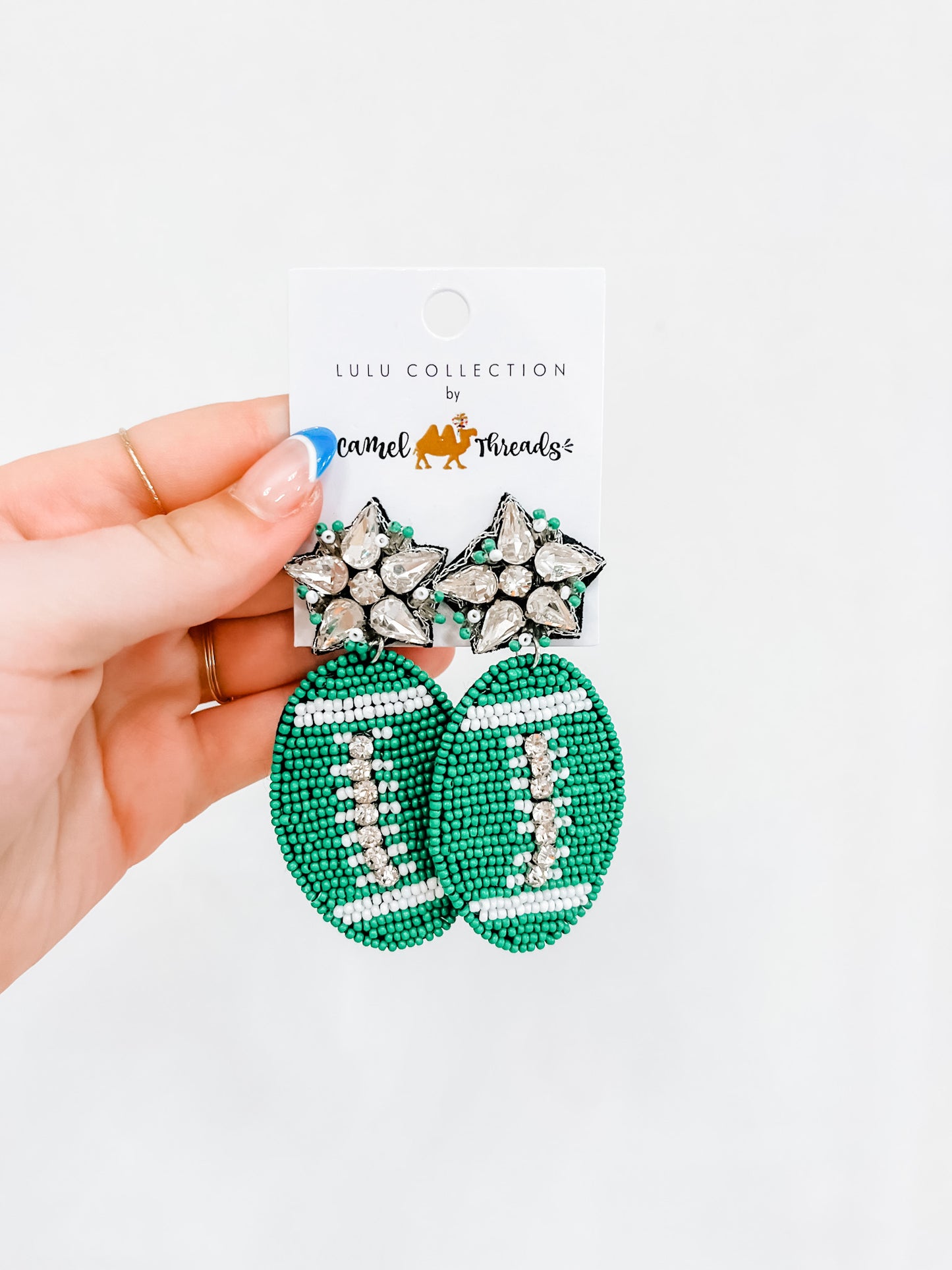 Green & White Football Earrings