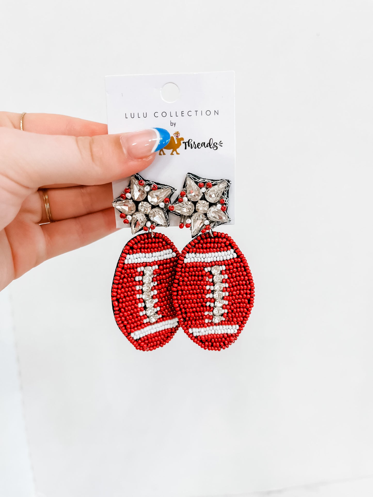 Red & White Football Earrings