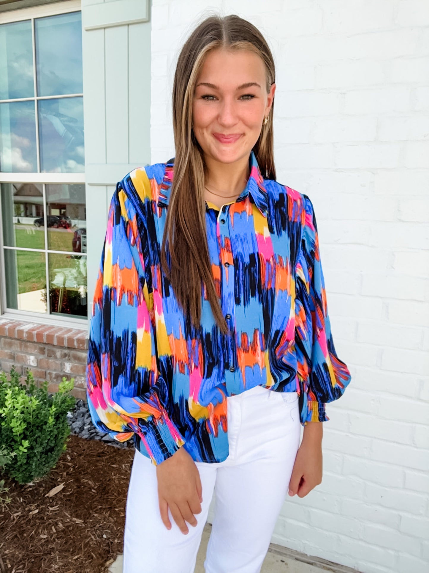Printed Bubble Sleeve Shirt