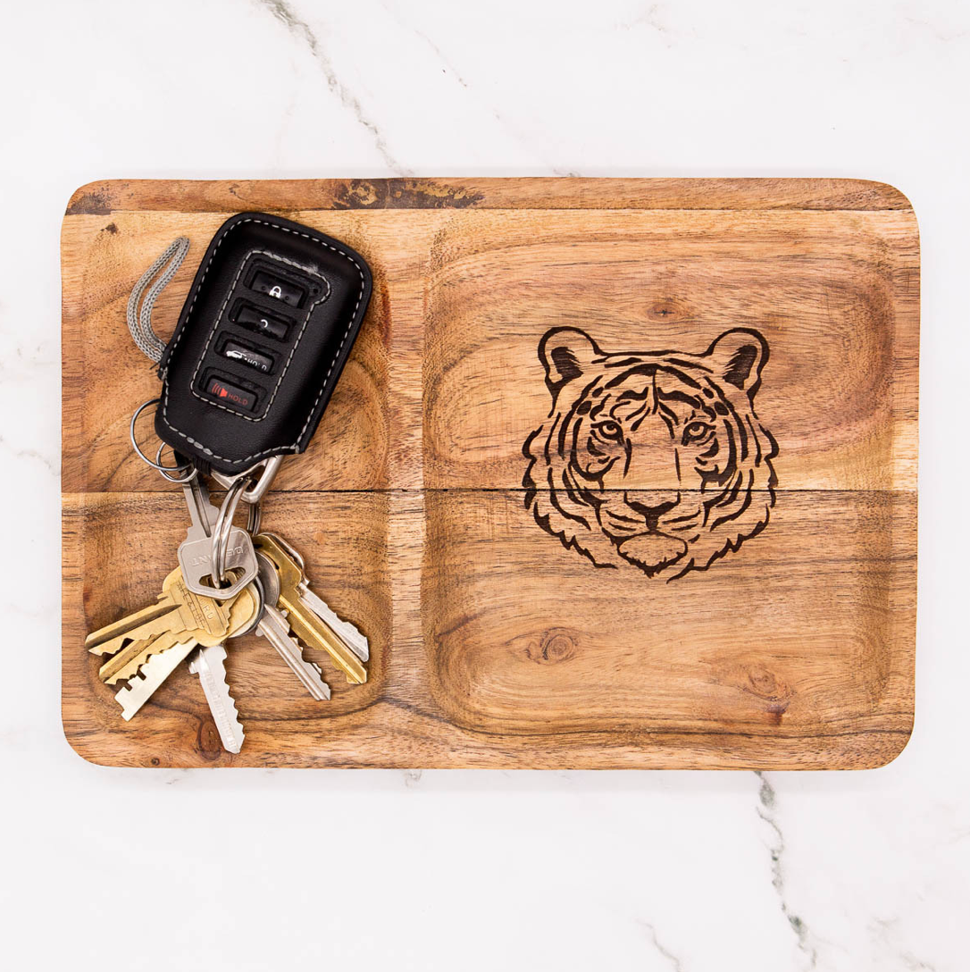 Tiger Etched Wood Valet Tray