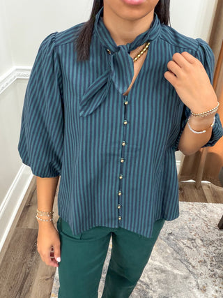 The Camille Striped Bow Blouse