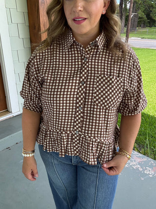 The Savannah Gingham Peplum Top