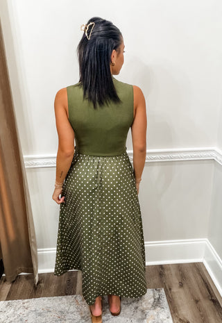 The Olive Grove Polka Dot Midi Dress