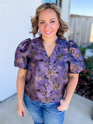 The Lucia Metallic Floral Top