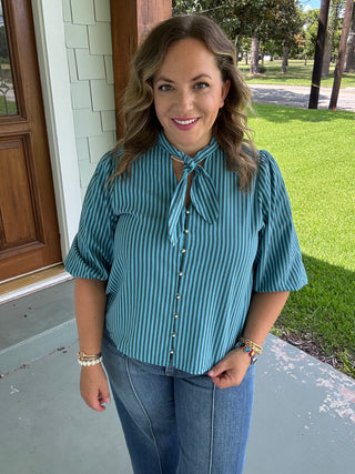 The Camille Striped Bow Blouse
