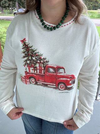 Christmas Truck Waffle Knit Top