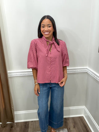 The Camille Striped Bow Blouse