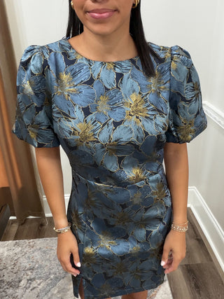 Astoria Metallic Floral Mini Dress