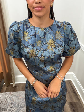 Astoria Metallic Floral Mini Dress