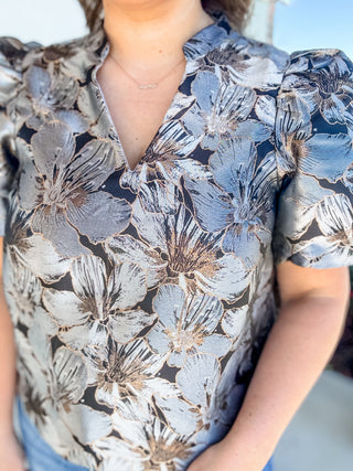 The Lucia Metallic Floral Top
