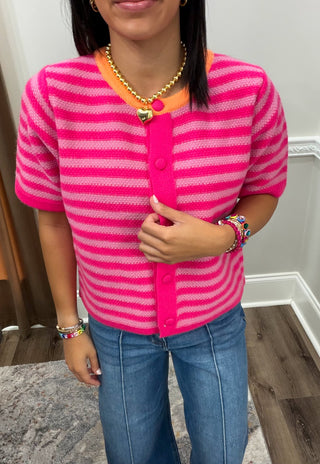 Pop of Pink Striped Cardigan