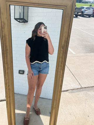 Scalloped Short Sleeve Sweater