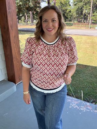 Scarlet Bloom Puff Sleeve Top