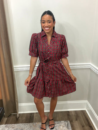 Noelle Tartan Belted Mini Dress
