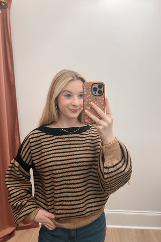 Stripped Balloon Sleeve Sweater