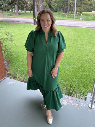 Emerald Grace Midi Dress