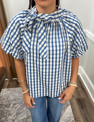 Hadley Gingham Tie-Neck Blouse