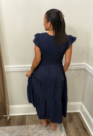 Emery Smocked Tiered Midi Dress