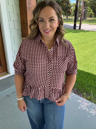 The Savannah Gingham Peplum Top