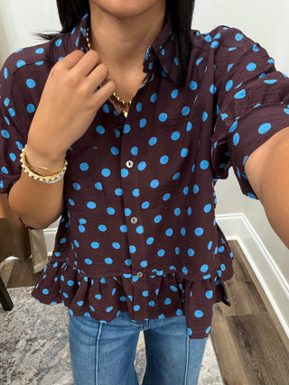 The Bristol Polka Dot Peplum Top