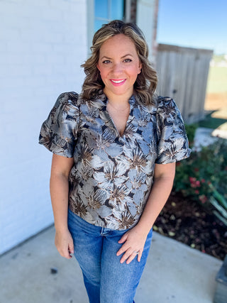 The Lucia Metallic Floral Top