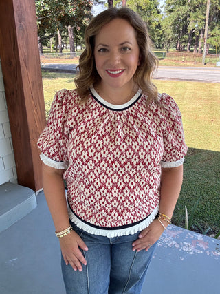 Scarlet Bloom Puff Sleeve Top
