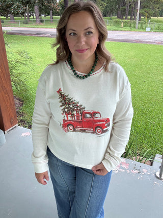 Christmas Truck Waffle Knit Top