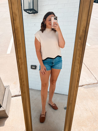 Scalloped Short Sleeve Sweater