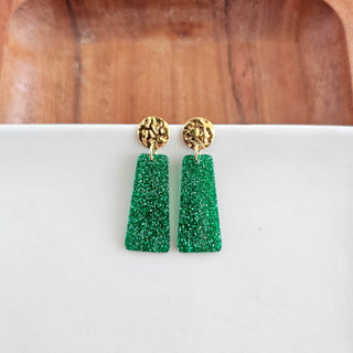 Mia Mini Earrings - Green Glitter // Game Day