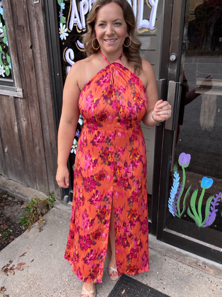 Sunset Garden Halter Maxi Dress
