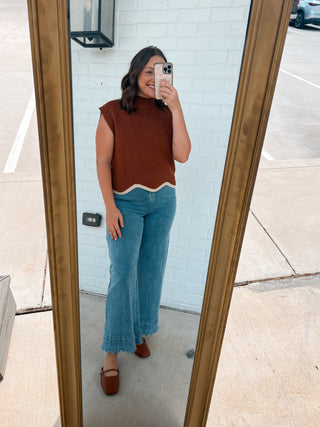 Scalloped Short Sleeve Sweater