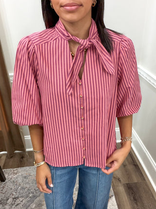 The Camille Striped Bow Blouse