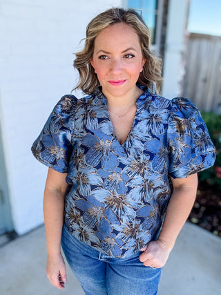 The Lucia Metallic Floral Top