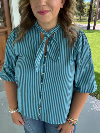 The Camille Striped Bow Blouse