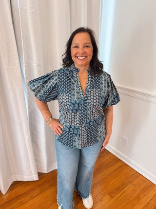 Indigo Mosaic Blouse