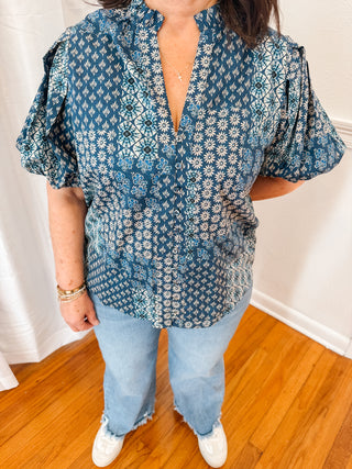 Indigo Mosaic Blouse