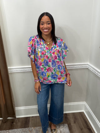Lillian Watercolor Floral Blouse