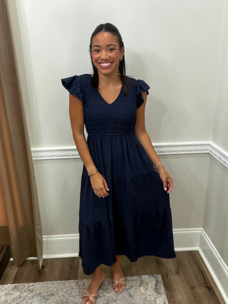Emery Smocked Tiered Midi Dress