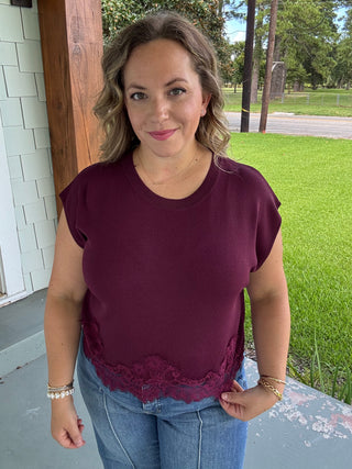 Rosalie Lace Hem Knit Top