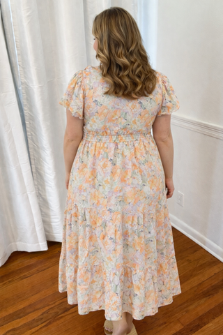 Peach Blossom Garden Midi Dress