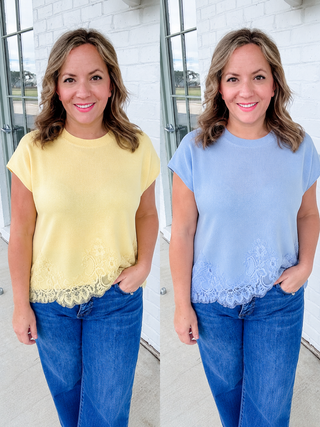 Lemon & Chambray Lace Trim Top