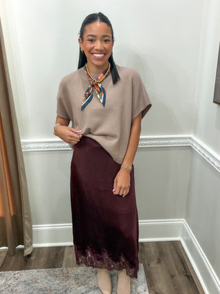 Bordeaux Lace Midi Skirt