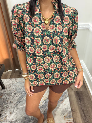 Camellia Floral Puff Sleeve Blouse