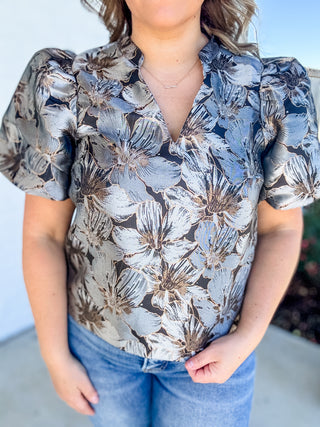 The Lucia Metallic Floral Top