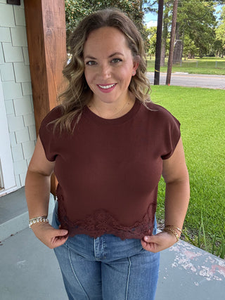 Rosalie Lace Hem Knit Top