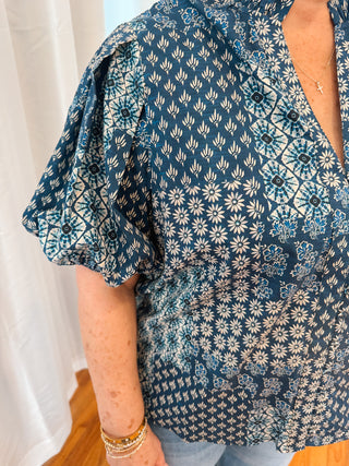 Indigo Mosaic Blouse